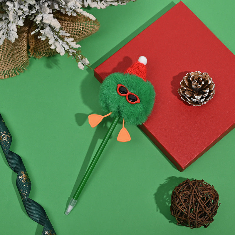 Wholesale 5pcs Christmas series sunglasses fur ball cartoon plush ball pen