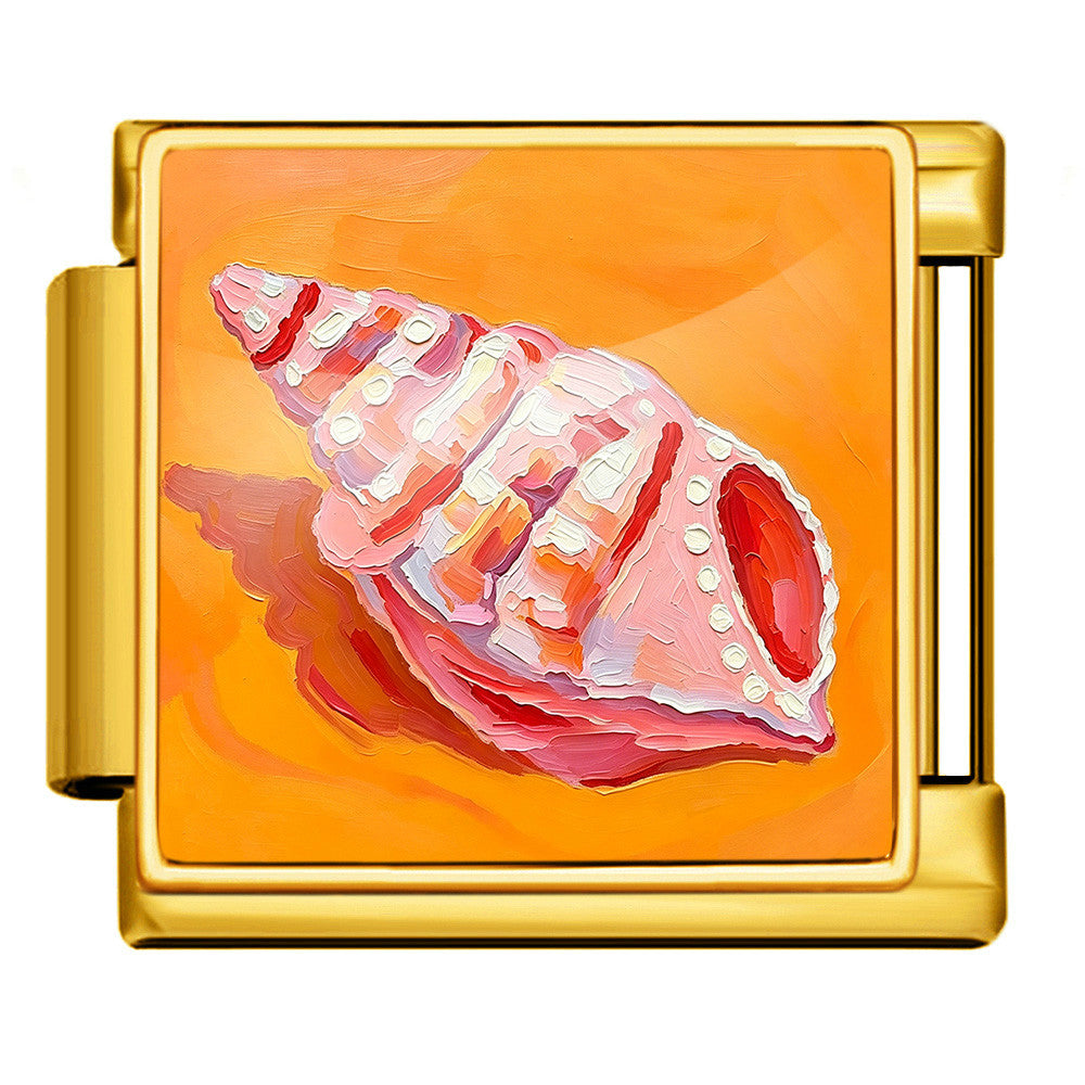 Wholesale Summer Beach Shell Square Painting Pattern Stainless Steel Bracelet DIY Fashion Accessory