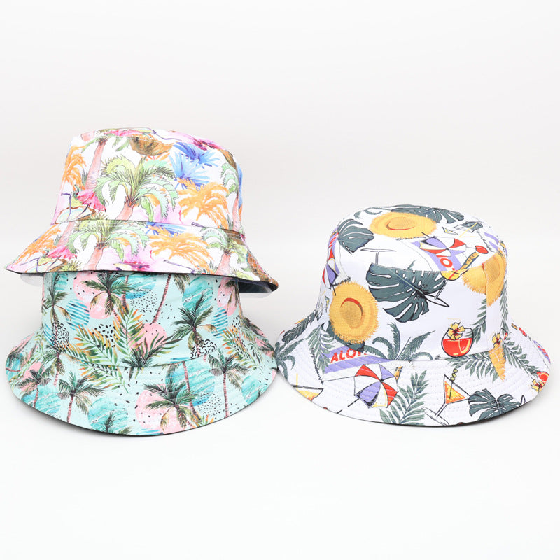 Wholesale  Coconut Tree Double-sided Fisherman's Hat Bucket Hat