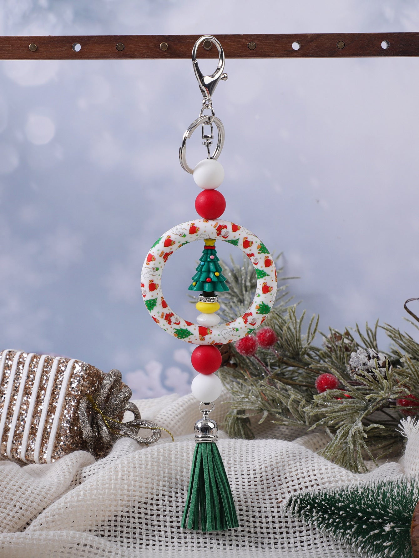 Wholesale Christmas Decoration DIY Beaded Round Silicone Keychain ACC-KC-JiuYa013