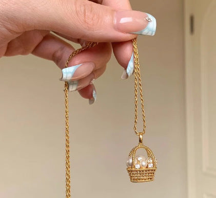 Wholesale  Magic Chain Pearl Small Flower Basket Necklace