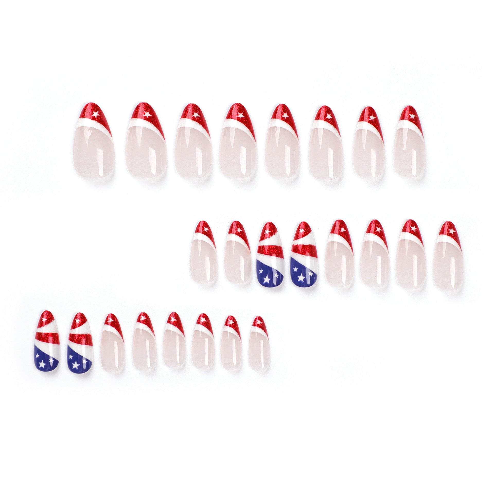 Wholesale 24 Pieces/box American Independence Day Shiny Wear Nail Press-on Nails Kits ACC-NS-LeFan011