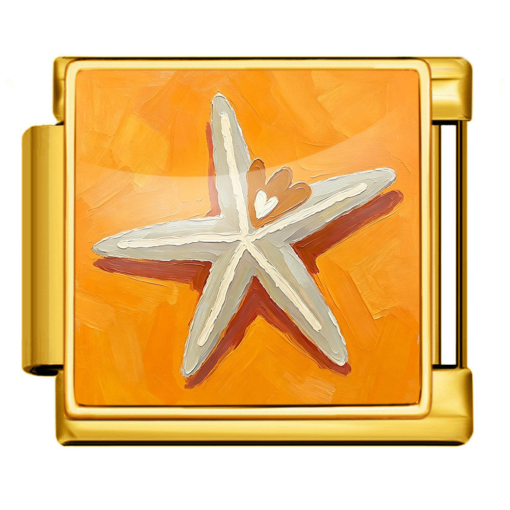 Wholesale Summer Beach Shell Square Painting Pattern Stainless Steel Bracelet DIY Fashion Accessory