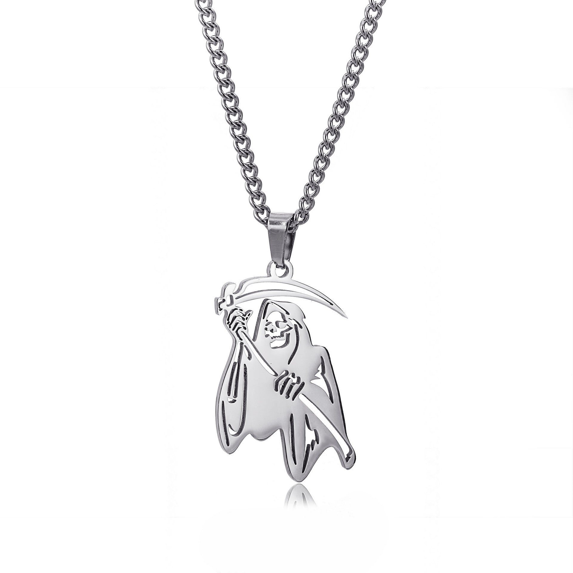 Wholesale Grim Reaper Skull Pendant Hip-Hop Stainless Steel Necklace for Men  Jewelry Accessory