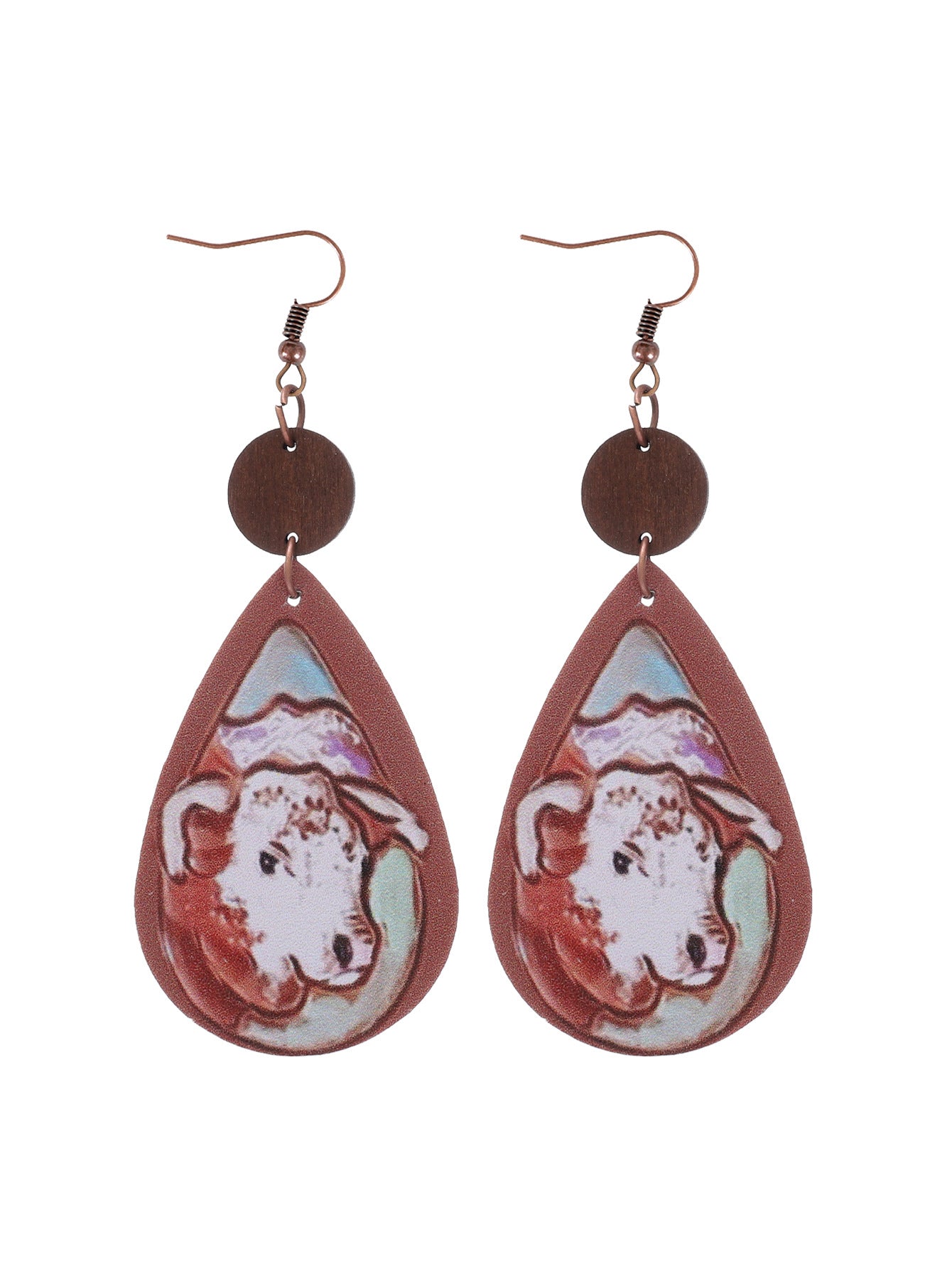 Wholesale  Irregular Graphic Cactus Pattern Leather Earrings