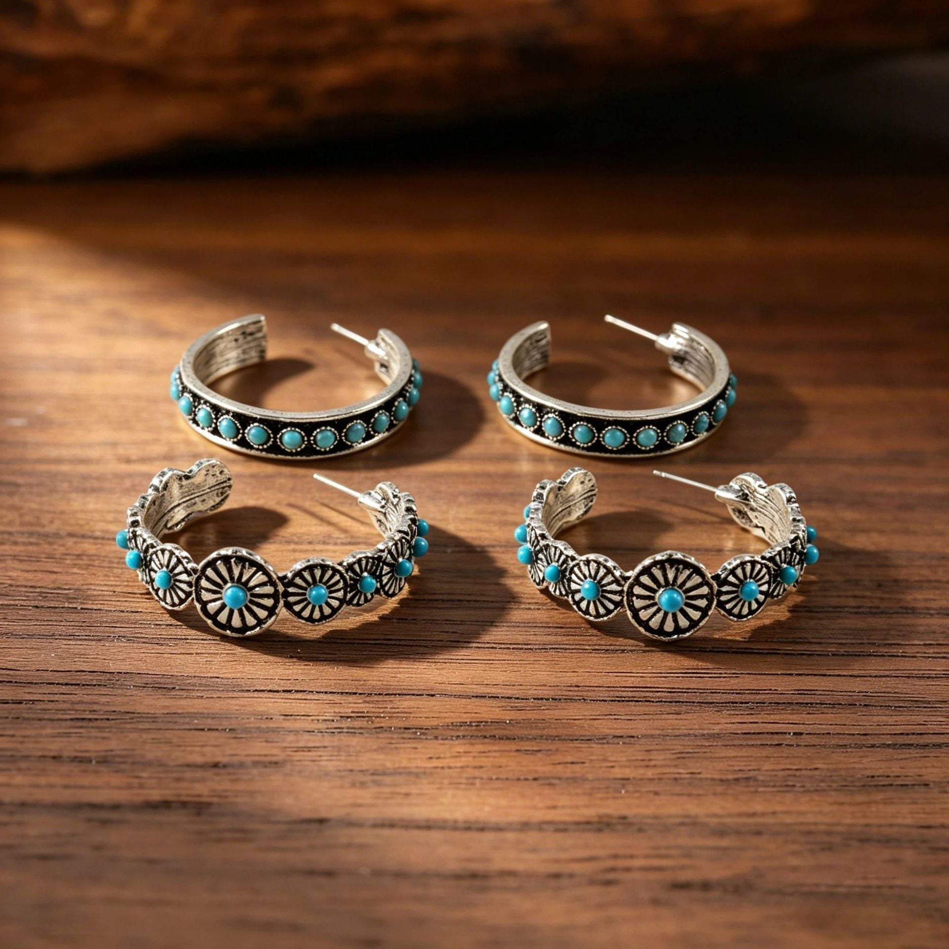 Wholesale Bohemian C-Shape Earrings Turquoise Inlay Zinc Alloy Jewelry Accessory Gift