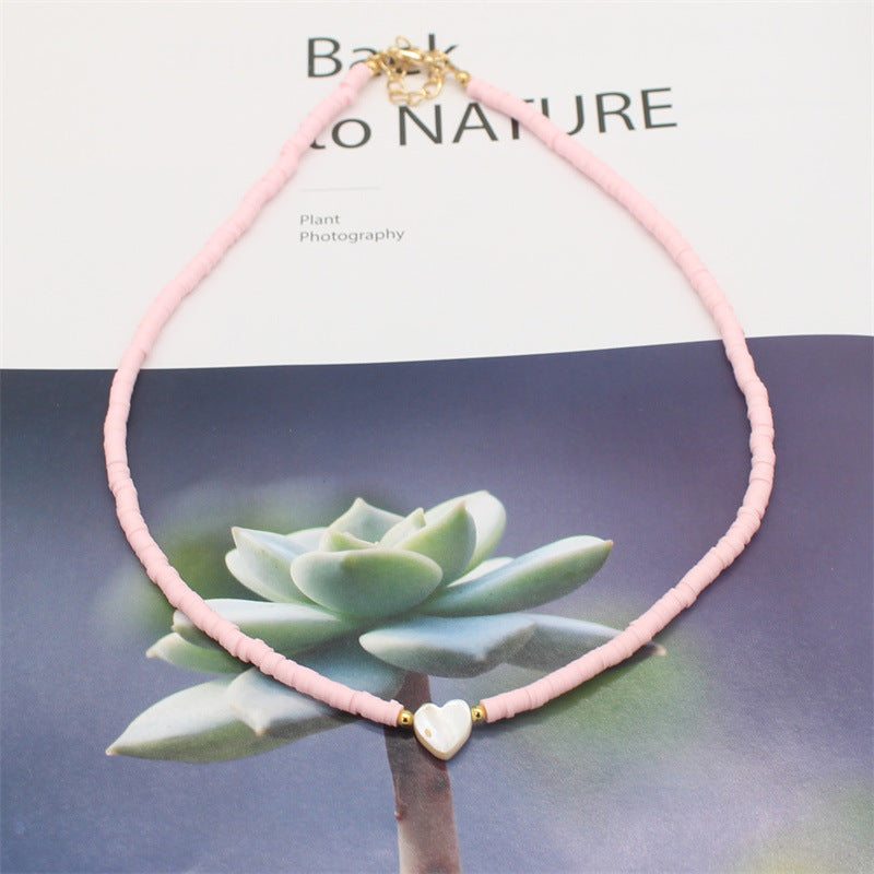 Wholesale soft pottery necklace  shell love beaded necklace
