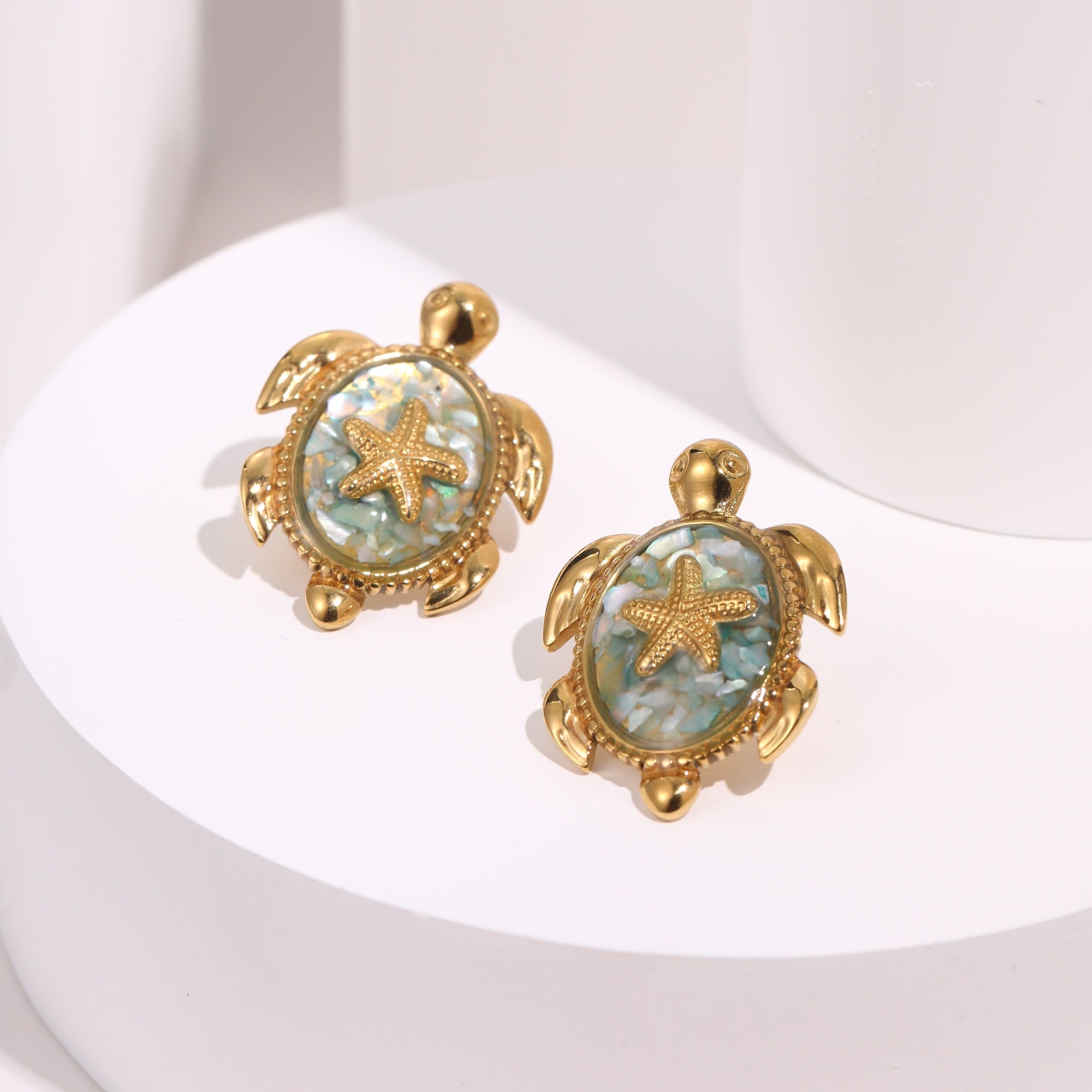 Wholesale Stainless steel ocean-themed enamel turtle and starfish earrings