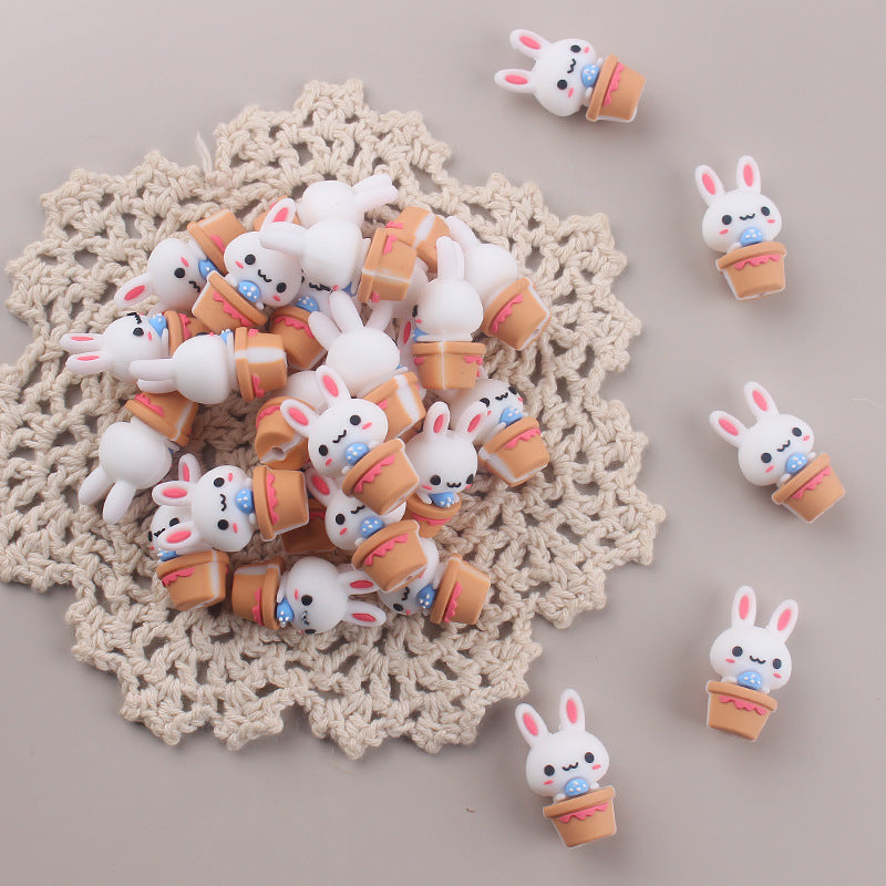 Wholesale Cartoon Cute Easter Cartoon Animal Little White Rabbit Series Focal Beads DIY Bead Accessories
