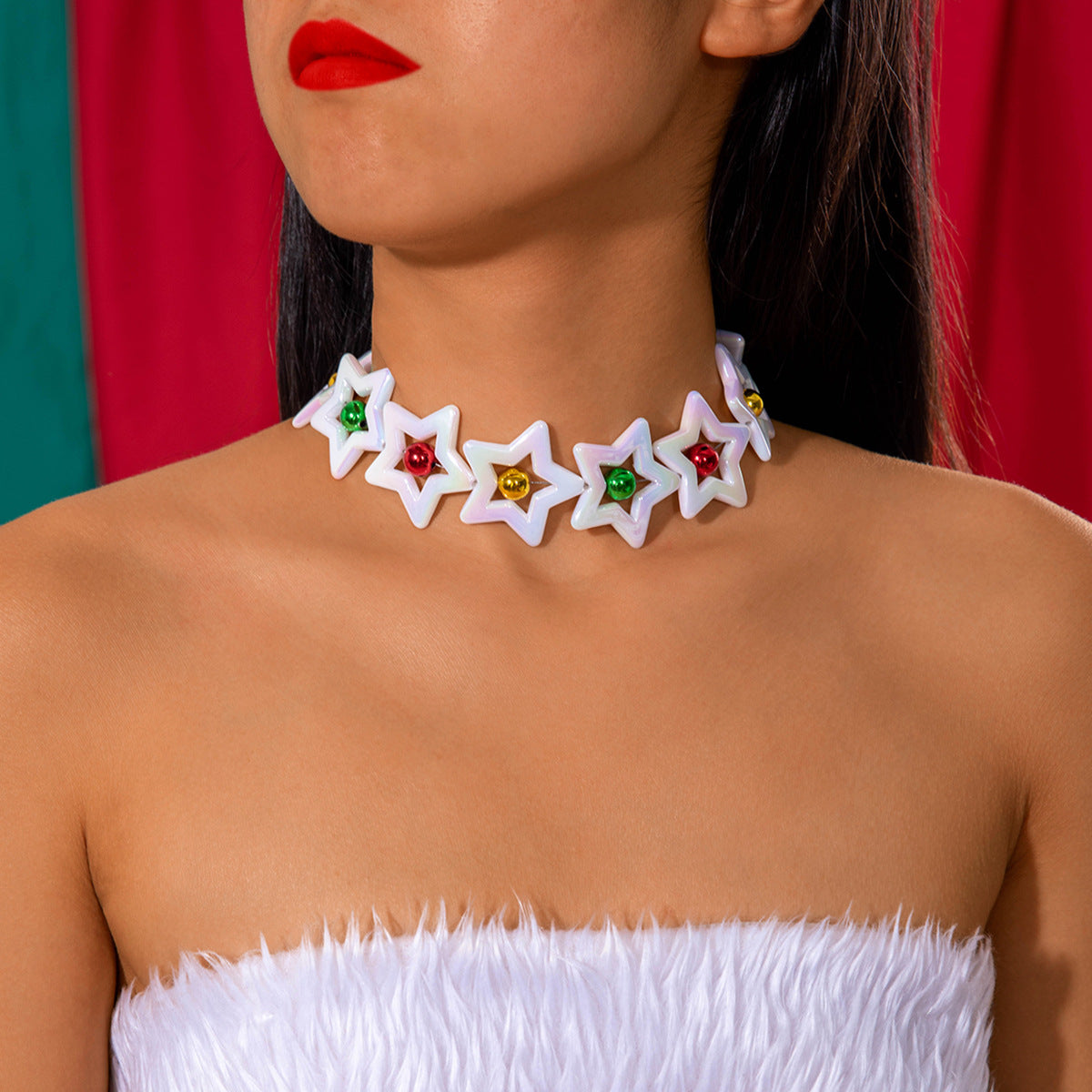 Wholesale Christmas Lace Color Fur Ball Collar Necklace