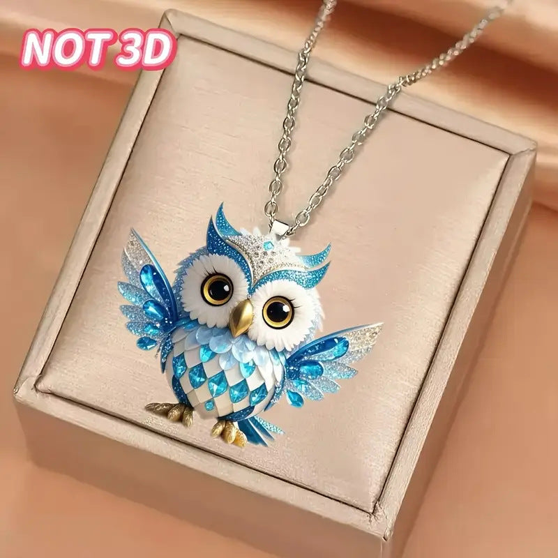 Wholesale  Blue Cute Owl Flat Acrylic Necklace
