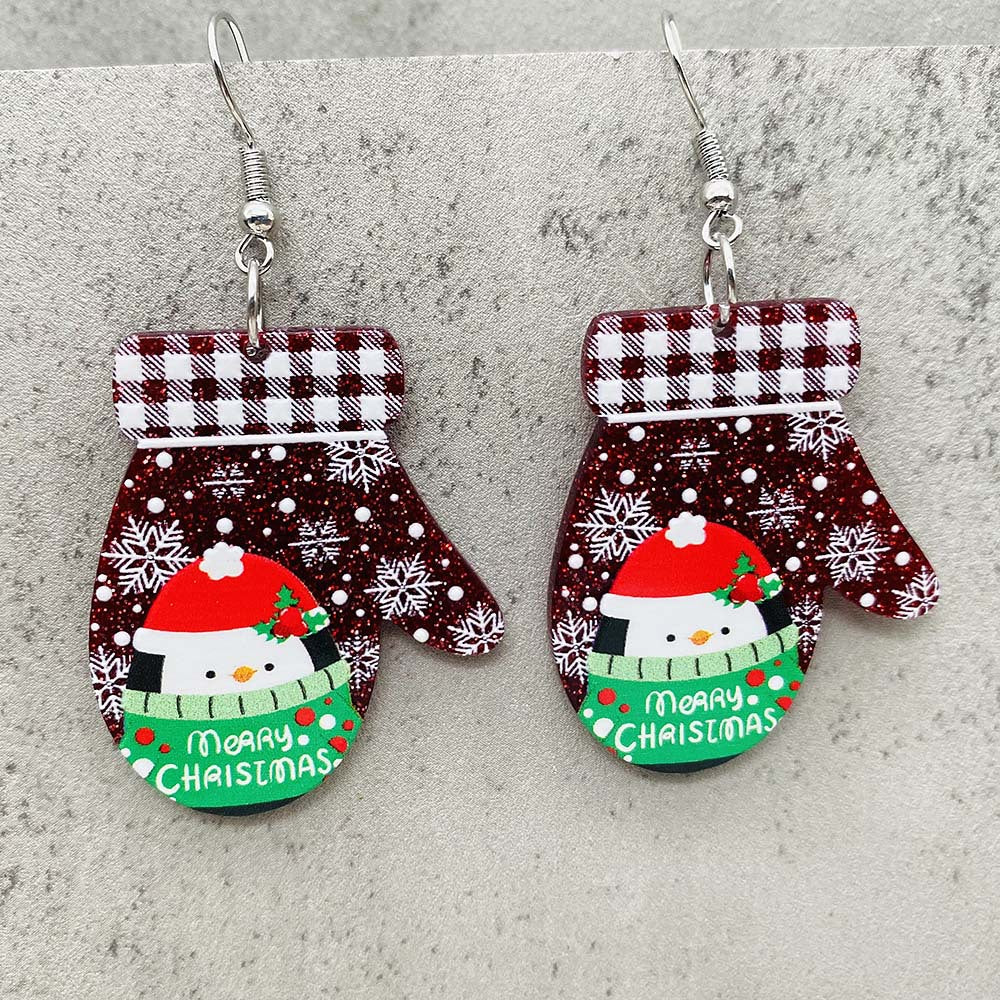 Wholesale Christmas Colorful Gloves Glitter Acrylic Earrings ACC-ES-ChenY069