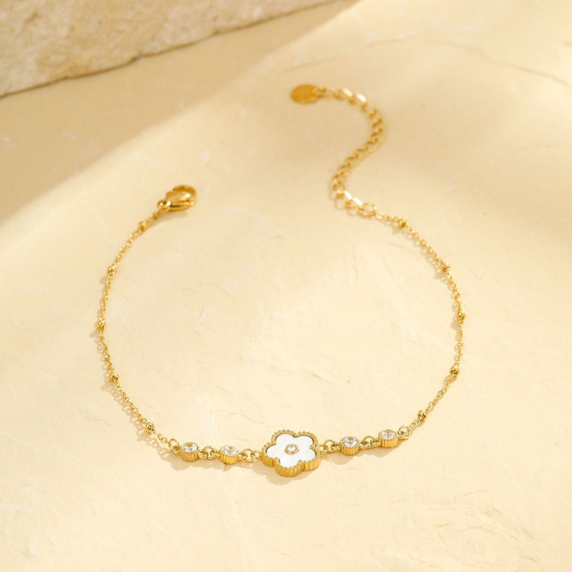 Wholesale  stainless steel 18k golden five leaf flower anklet