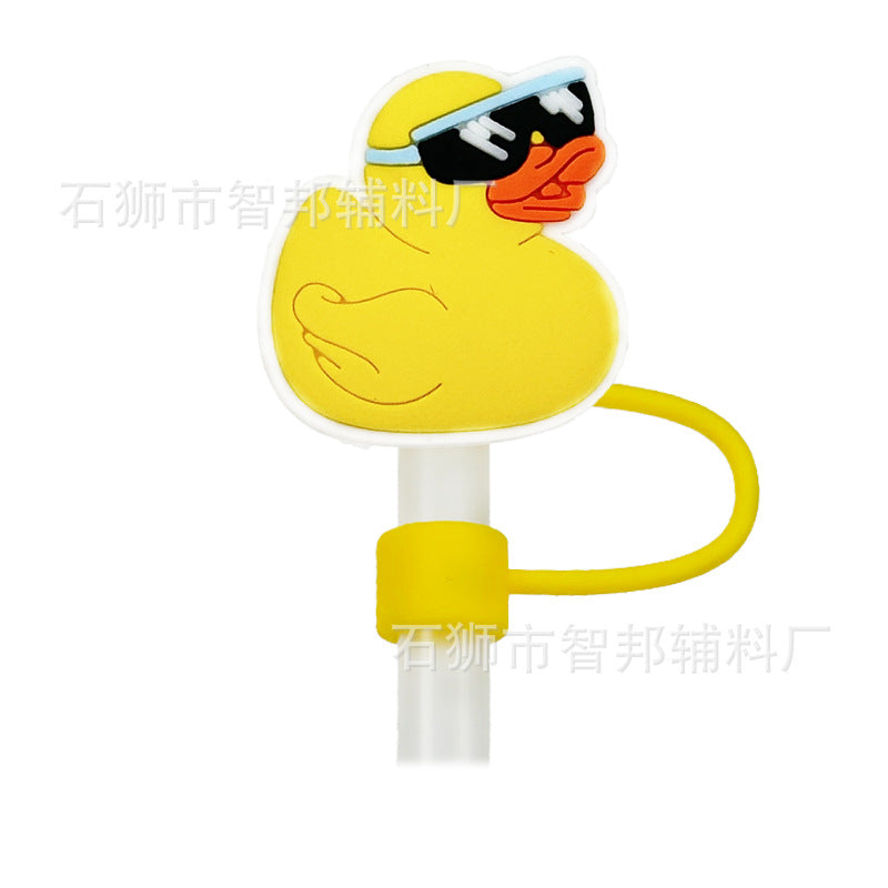 Wholesale  10pcs 10mm Little Yellow Duck Cartoon Cute Duck PVC Soft Straw Tube Cap