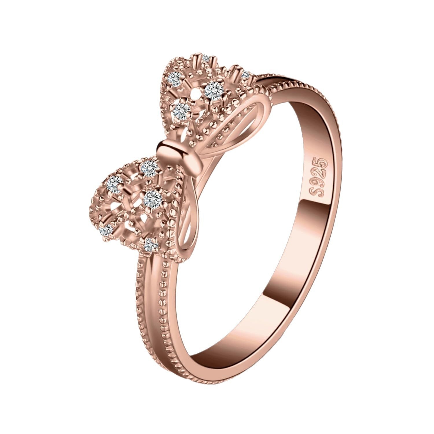 Wholesale 3D Bowknot Sweetheart Ring For Women Copper Zircon Fashion Jewelry Accessory Chic Princess Style Gift
