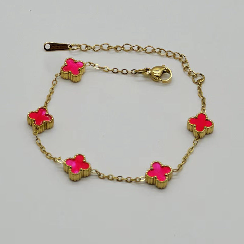 Wholesale Gold Plated Stainless Steel Four Leaf Clover Bracelet Fashion Jewelry for Women