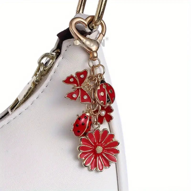 Wholesale Red enamel butterfly and flower keychain