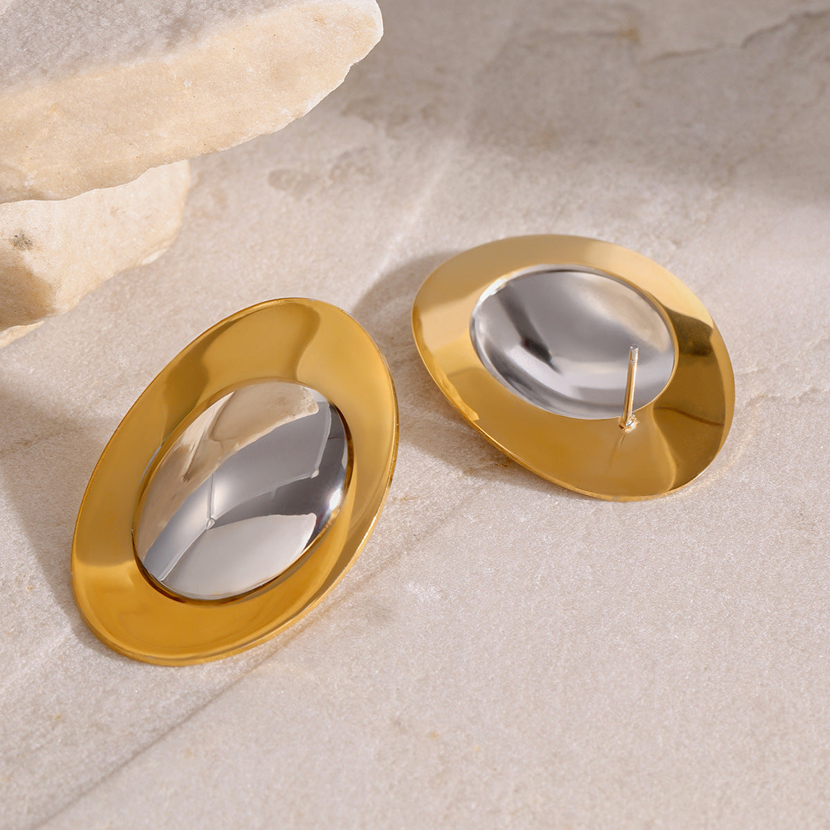 Wholesale  18k gold stainless steel round gold and silver color matching earrings