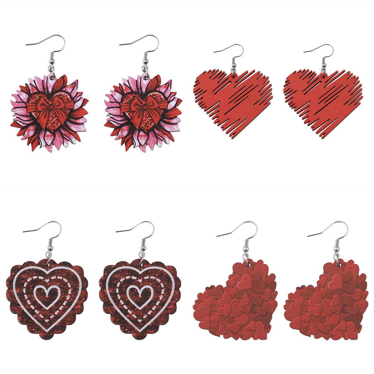 Wholesale Valentine' s Day Wooden Heart Earrings