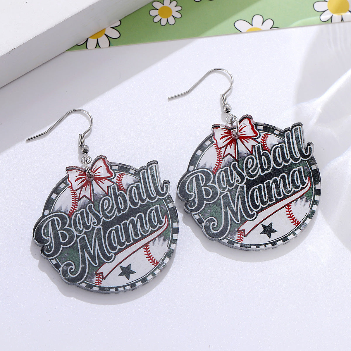 Wholesale Sporty Bow Baseball Star Pendant Earrings