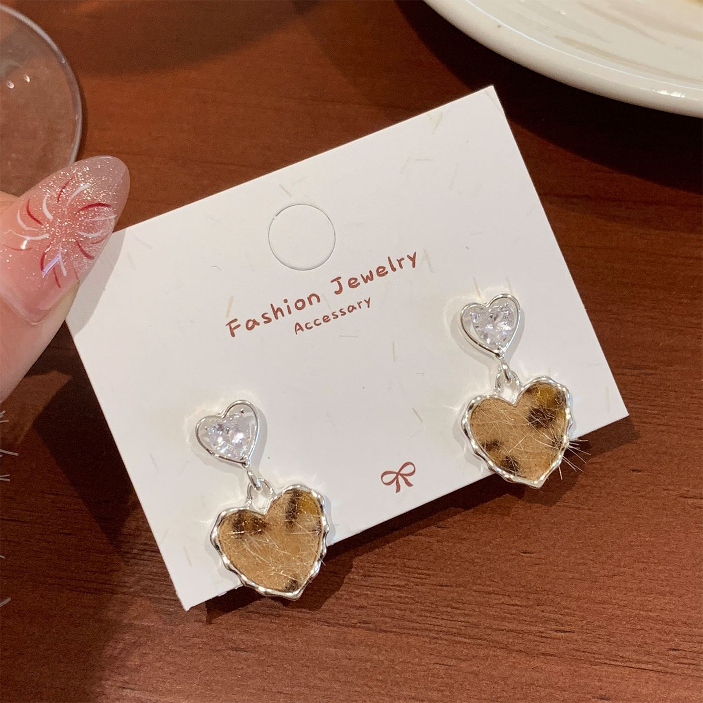 Wholesale Vintage Leopard Print Kitten Heart Earrings