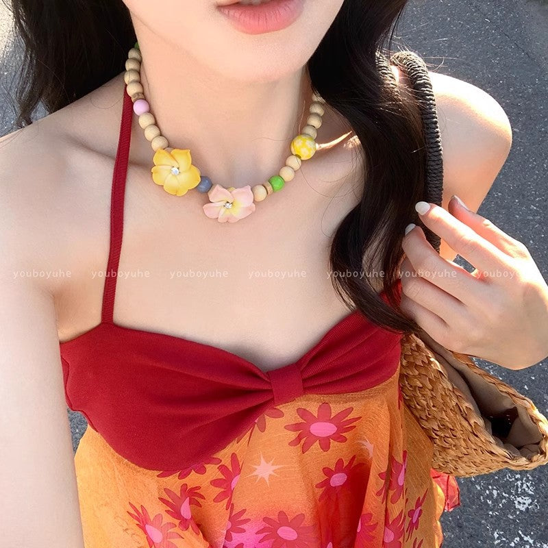 Wholesale Colorful Beaded Frangipani Necklace