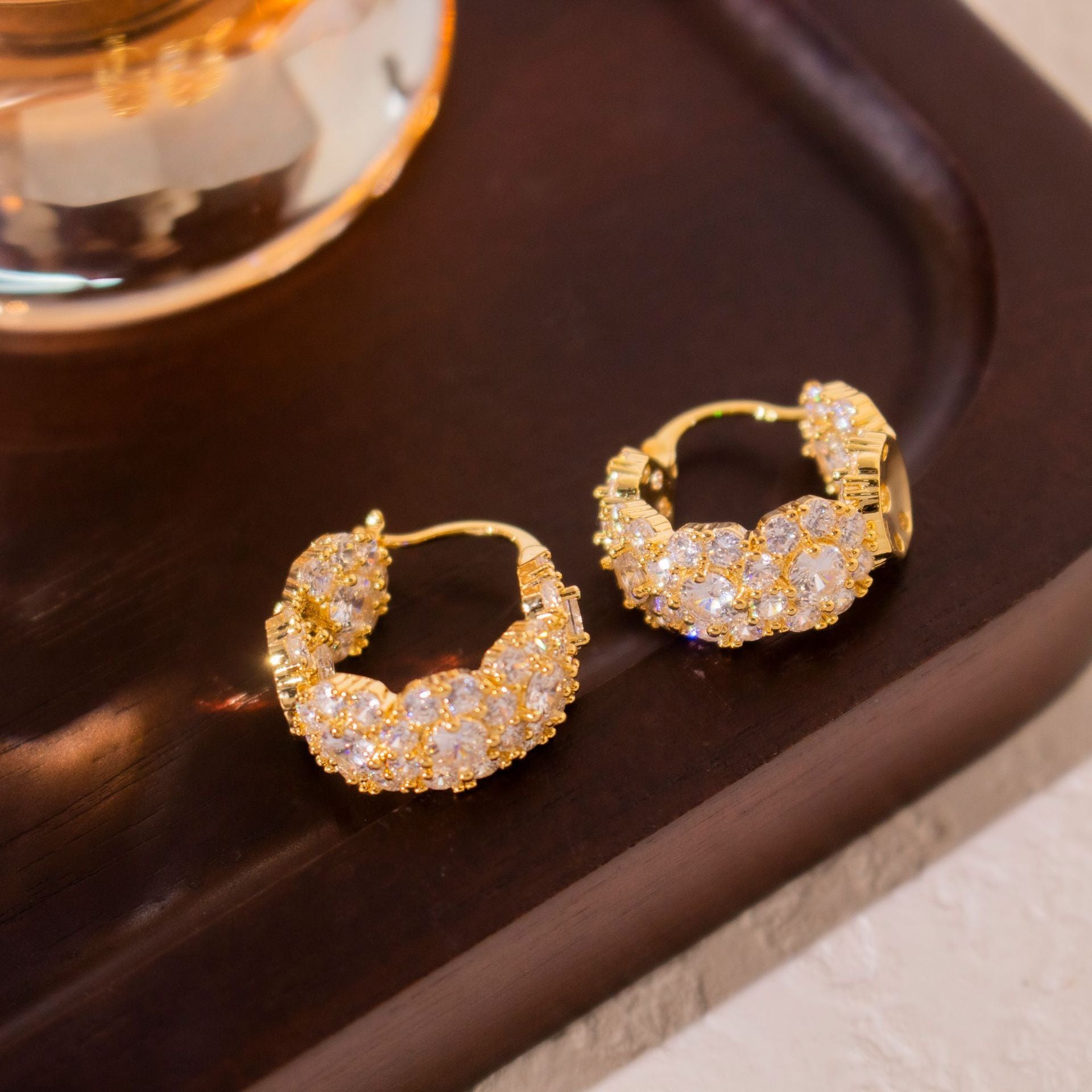 Wholesale Real Gold Electroplated Zircon Ring Ear Buckle  Earrings