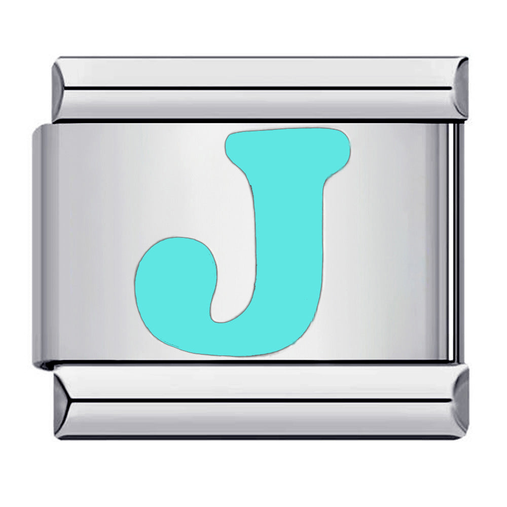 Wholesale Italian Charm Br Popular DIY Italian Modular Bracelet Titanium Steel Sky Blue English Letters Simple