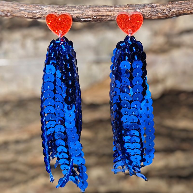 Wholesale  Independence Day American Flag Color Tassel Sequin Earrings
