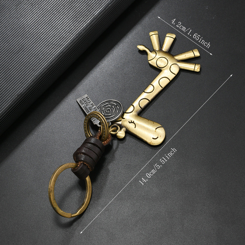 Wholesale  alloy cute giraffe vintage woven leather keychain