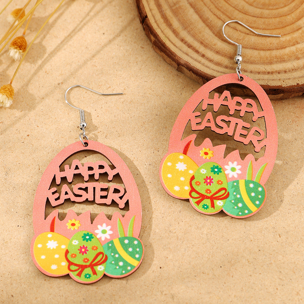 Wholesale Wooden Egg Earrings Easter  Ear Jewelry