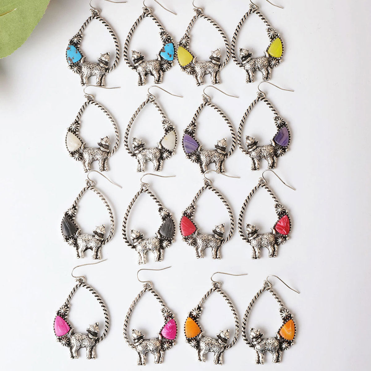 Wholesale Exaggerated Animal Retro Multi-color Turquoise Ancient Silver Earrings ACC-ES-Xilu005