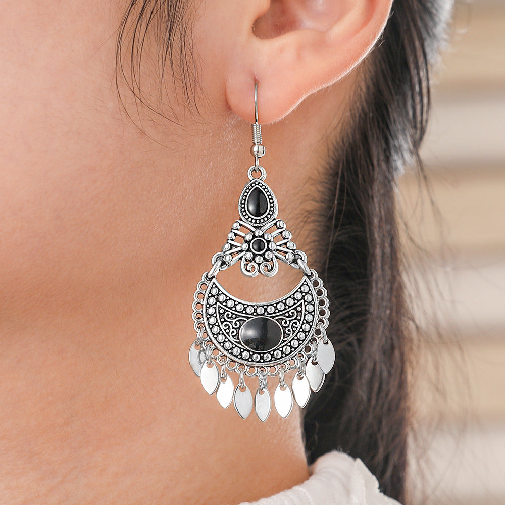 Wholesale ‌ New Chinese-Style Retro Ethnic Silver Tassel Earrings,  Exotic Ethnic Style,  Light Luxury,  High-End Feel,  Ancient Style Ear Hooks and Ear Pendants ‌