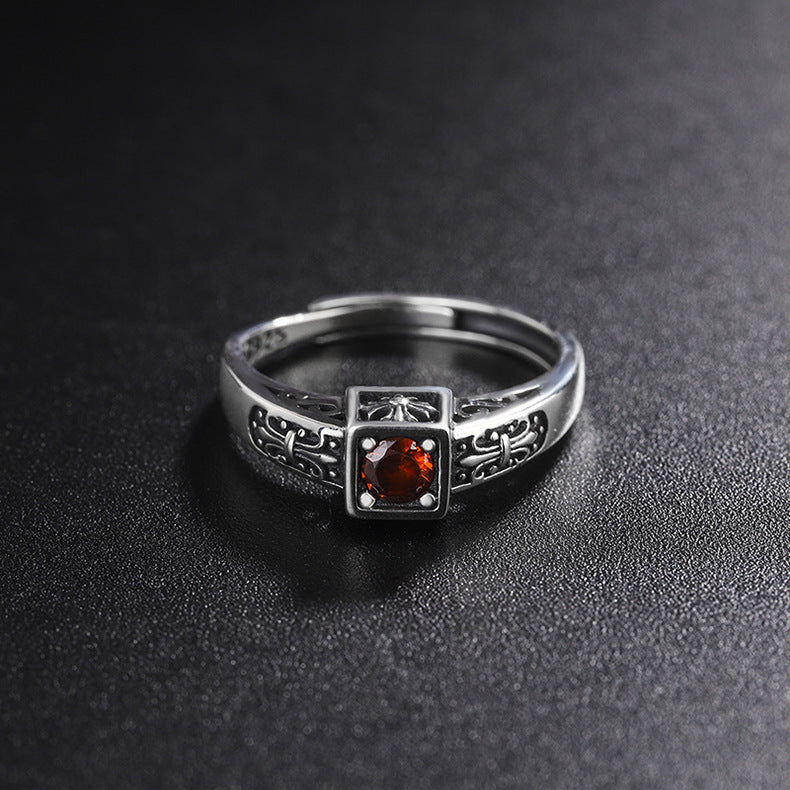 Wholesale 925 Sterling Silver Vintage Purple Zirconium Cross Red Diamond Opening Ring