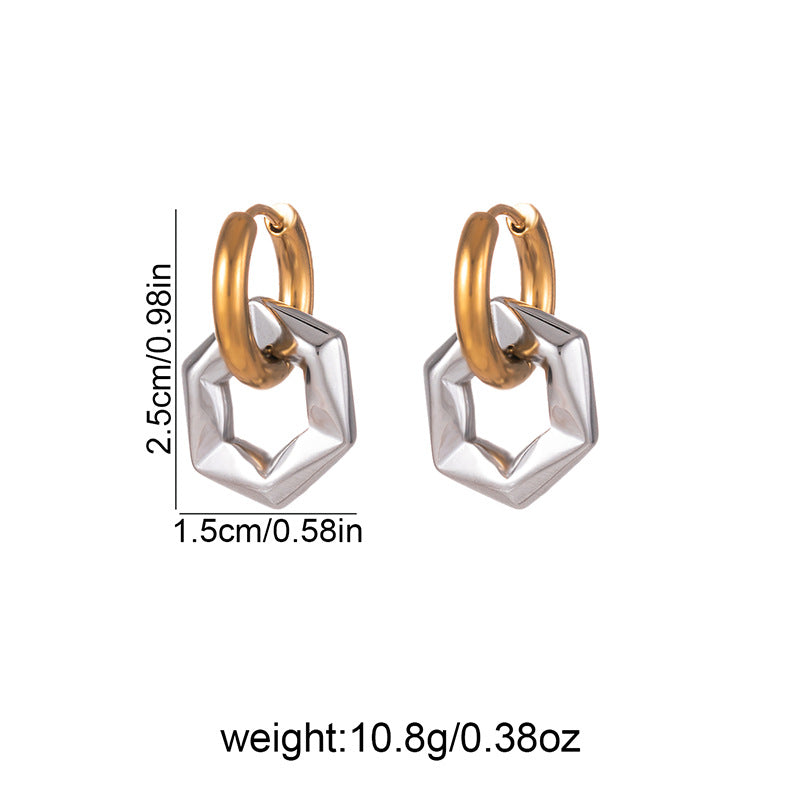 Wholesale Titanium Steel Geometric Hexagon Circle Earrings Detachable Minimalist Fashion Jewelry Gift Boutique Resale