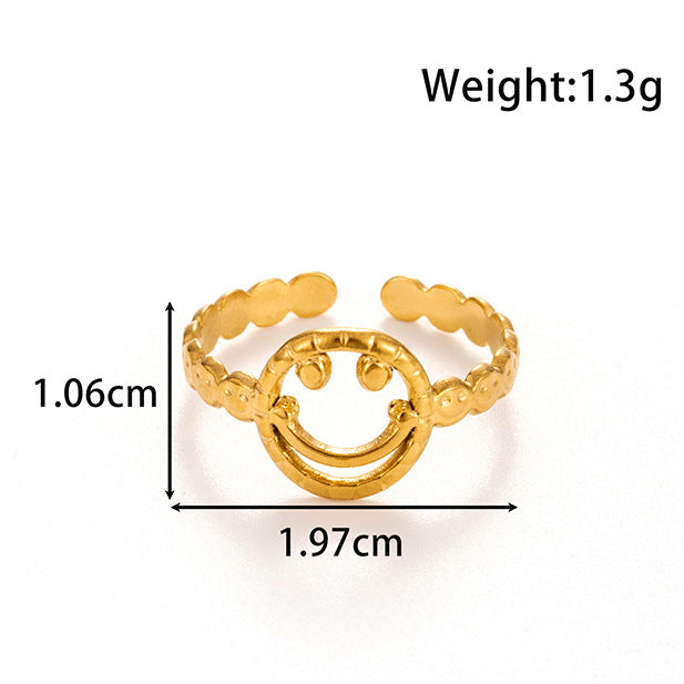 Wholesale  metallic  leaves smiley face  simple style opening adjustable titanium steel ring