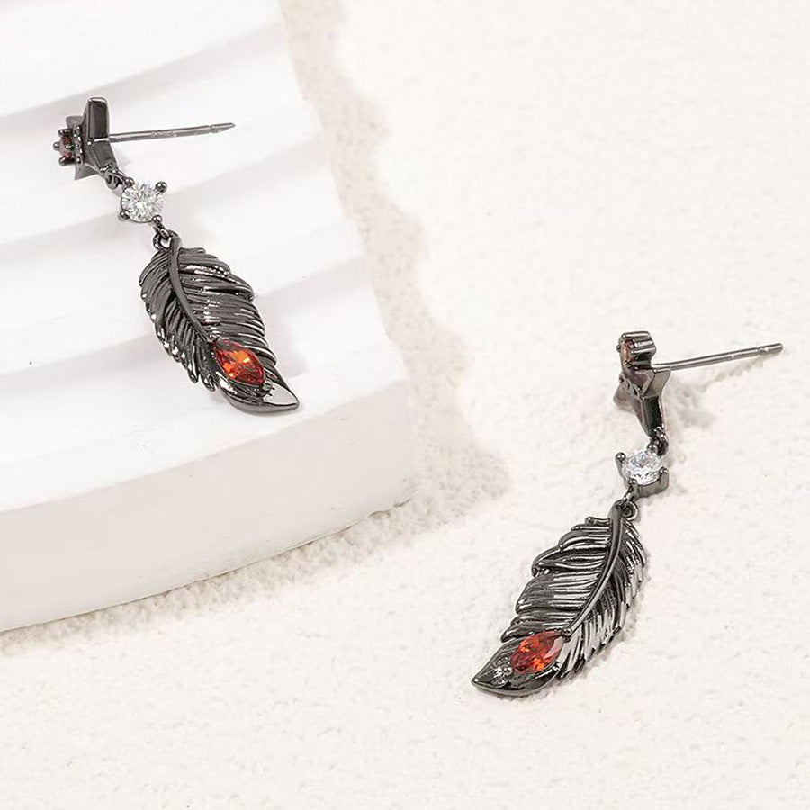 Wholesale Diamond Feather Earrings Long Earrings