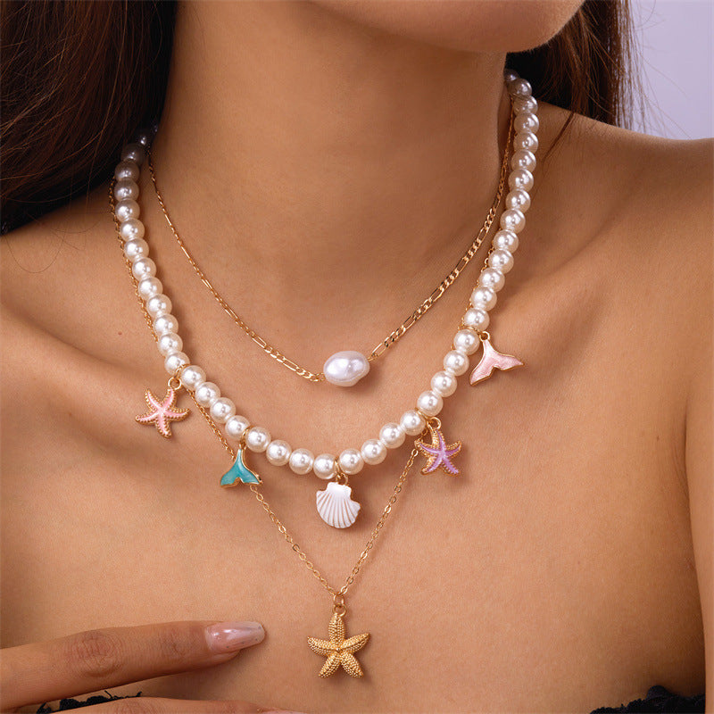 Wholesale  Ocean Wind Shell Conch Tassel Multi-layer Necklace