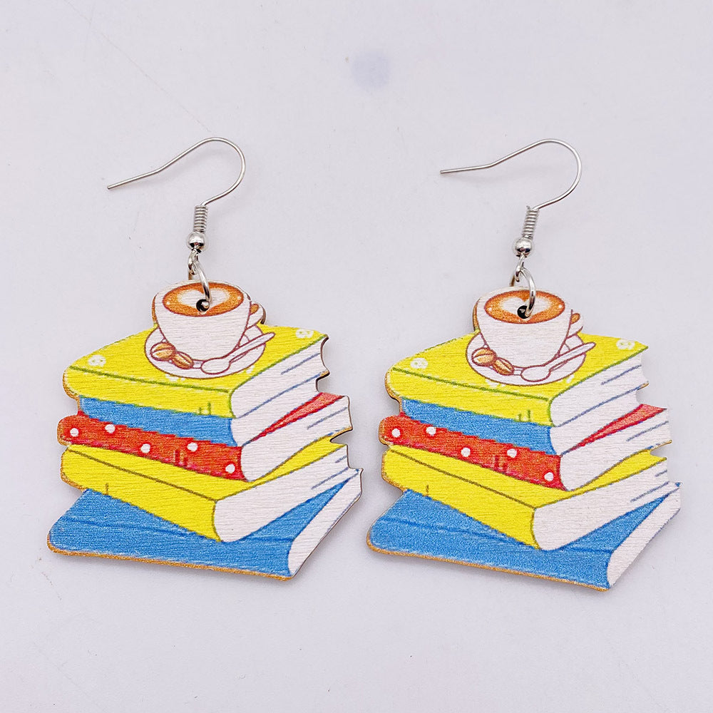 Wholesale wooden earrings pencil books  earrings