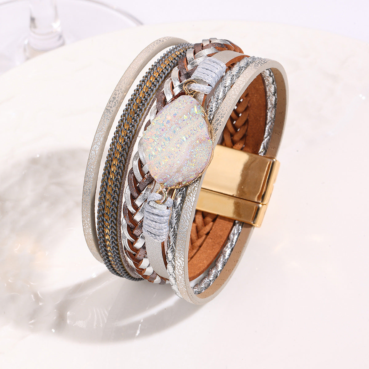 Wholesale Bohemian Multi-Layer Handmade Leather Bracelet with Magnetic Buckle Chic Fashion Accessory for Boutique Resale