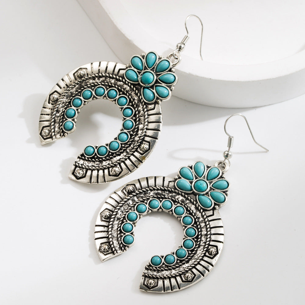 Wholesale Alloy Turquoise Geometric Drop Earrings Bohemian Style Fashion Accessory