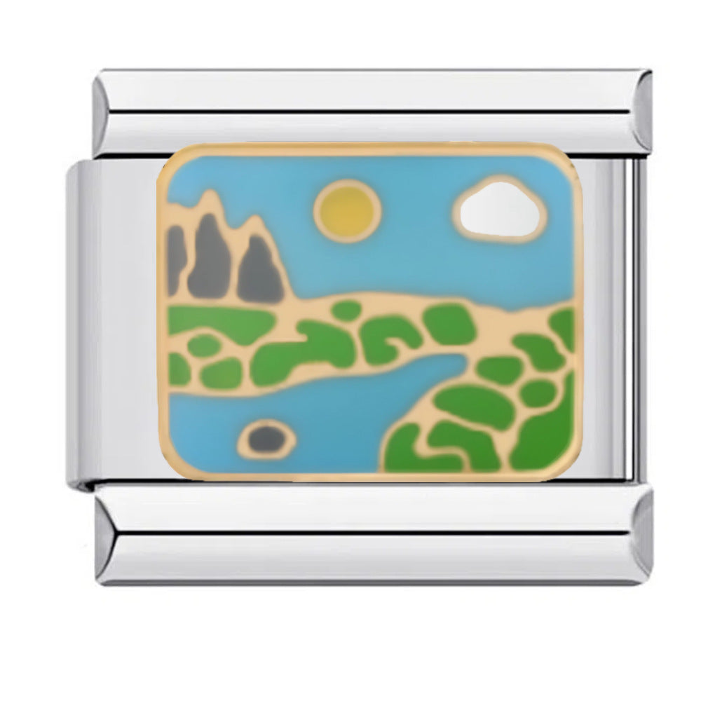 Wholesale Original Design DIY Italian Charms Bracelet Titanium Steel Enamel Landscape Pattern Fashion Jewelry Accessory For Boutique Resale