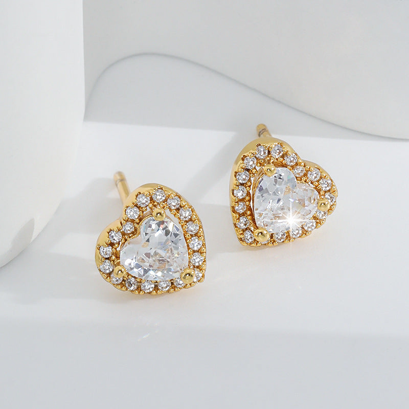 Wholesale Heart Shape Diamond Copper S925 Silver Needle Earrings ACC-ES-YingRong004