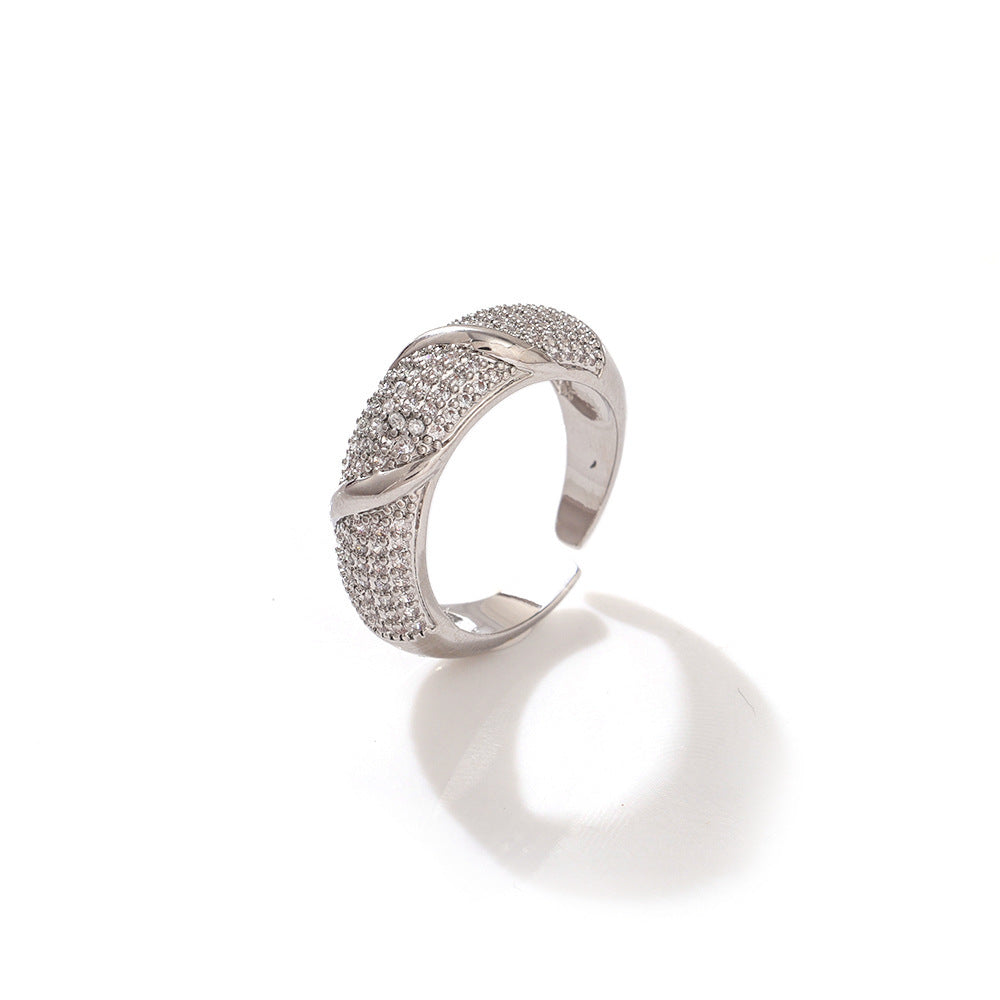 Wholesale Gold Plated Copper Zircon Open Ring with Crown Design Jewelry Accessory Gift