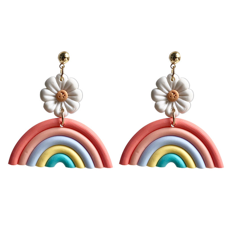 Wholesale 2 pairs/ pack Polymer clay rainbow  flower stud earrings