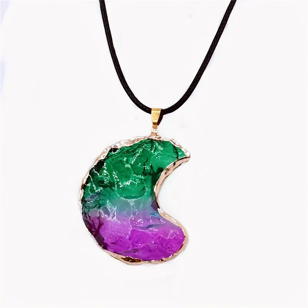 Wholesale Rainbow Moon Amethyst Crystal Alloy Pendant Necklace DIY Fashion Accessory Boutique Gift