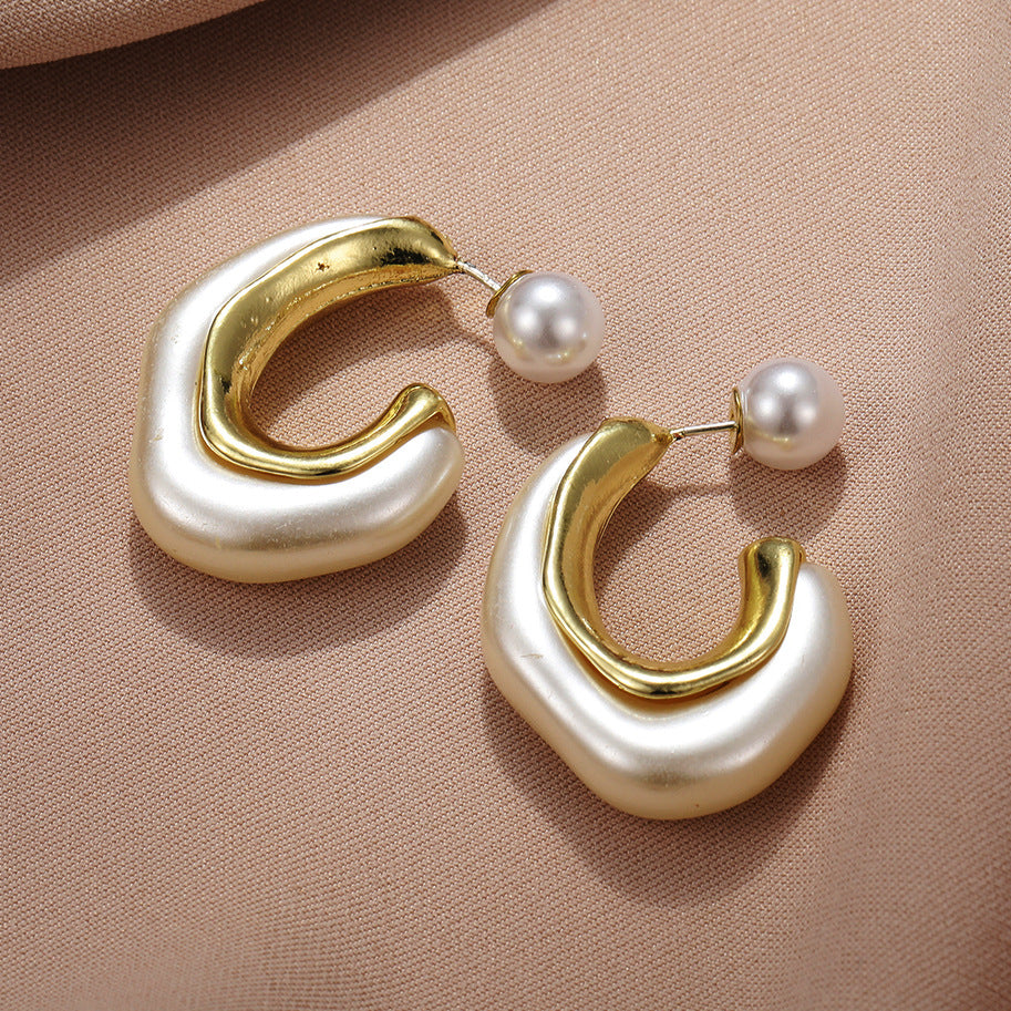 Wholesale Irregular Shaped Pearl C-shaped Earrings Vintage Earrings ACC-ES-HZS003