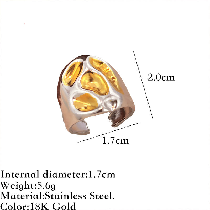 Wholesale Titanium Steel Ring for Women Non-Fading  Hammered Texture Metal Style Wide Stainless Steel Open Ring