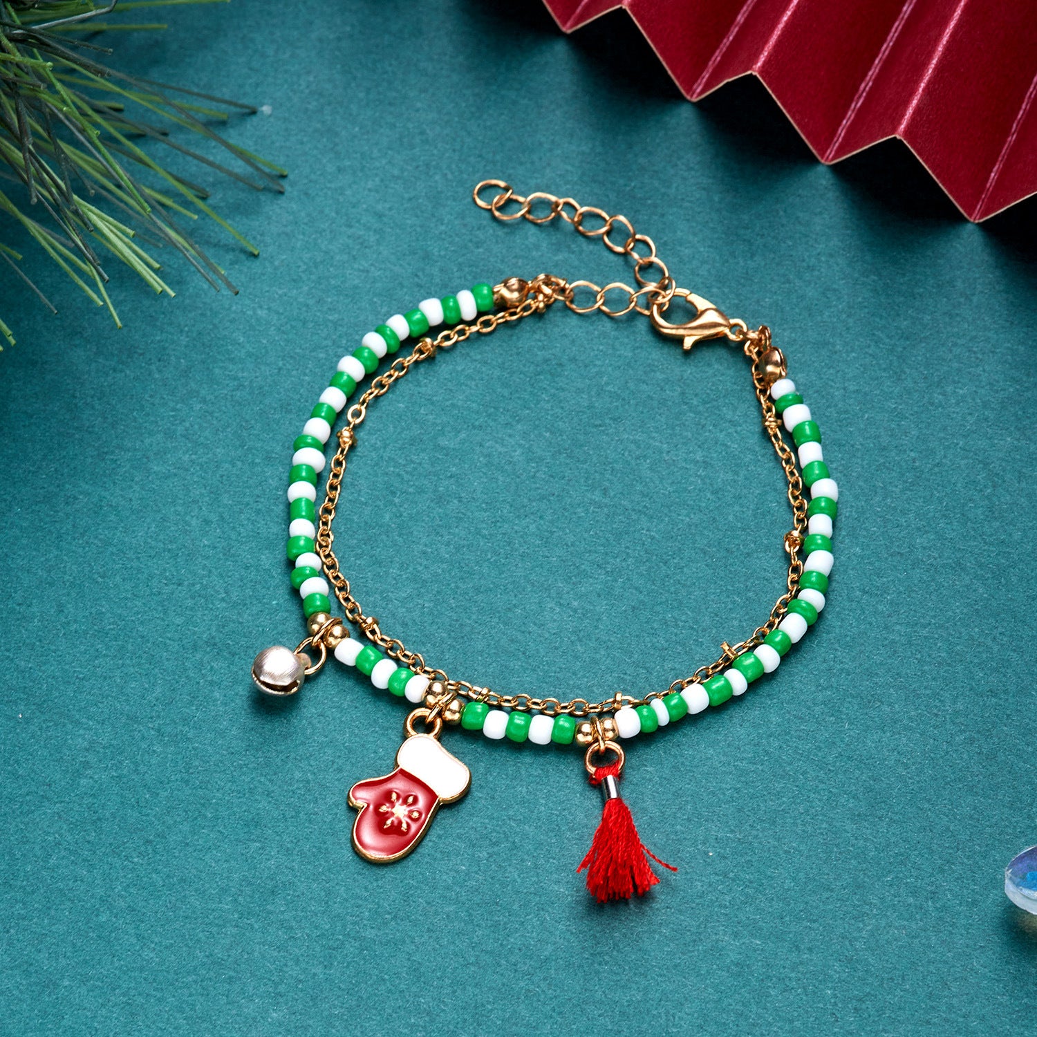Wholesale Christmas snowman bell tassel double-layer bracelet