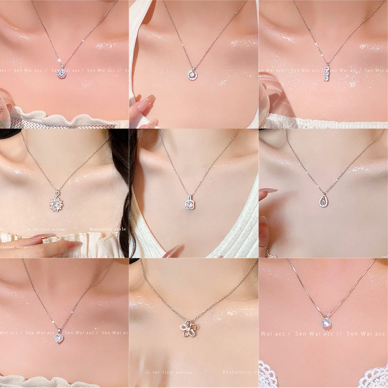 Wholesale Super sparkly zircon titanium steel necklace for women,  versatile and elegant silver.